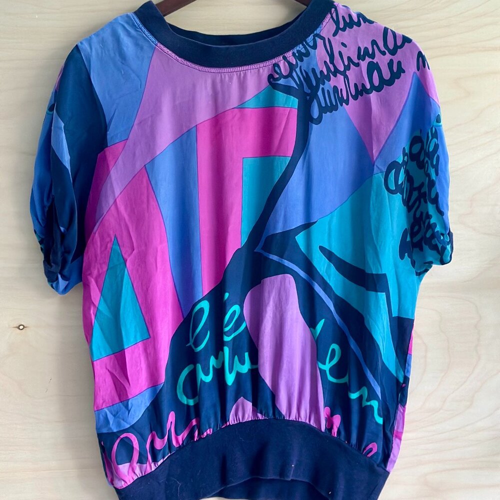 Vintage Zhang Xie Vibrant Multicolor Short Sleeve Shirt Retro Top Size M